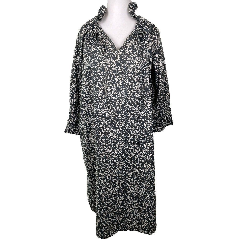 Mirth Handmade Cotton Midi Dress Womens Small Green‎ Ivory Abstract Artisan Boho